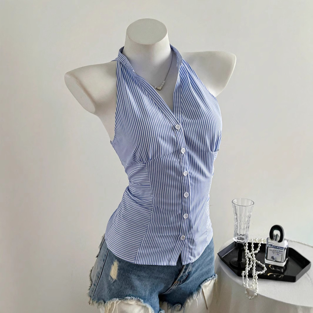 Blue and White Striped Sleevel - Sleeveless Undershirt 评论和价格